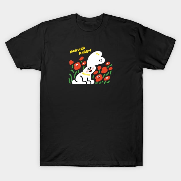 Monster Rabbit and Smile Flowers T-Shirt by Aiko Tsui